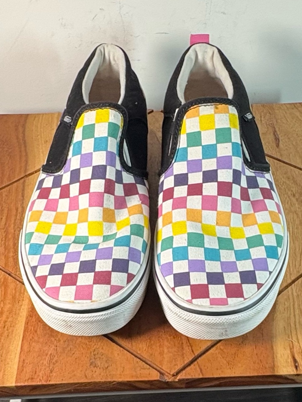 Vans Slip-On Checkerboard Rainbow Canvas Shoes Size 5
